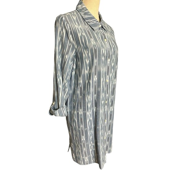 Pure Jill Ikat Button Down Roll-Tab Pockets Collard Shirt Cotton Tunic Dress  M - Picture 4 of 11